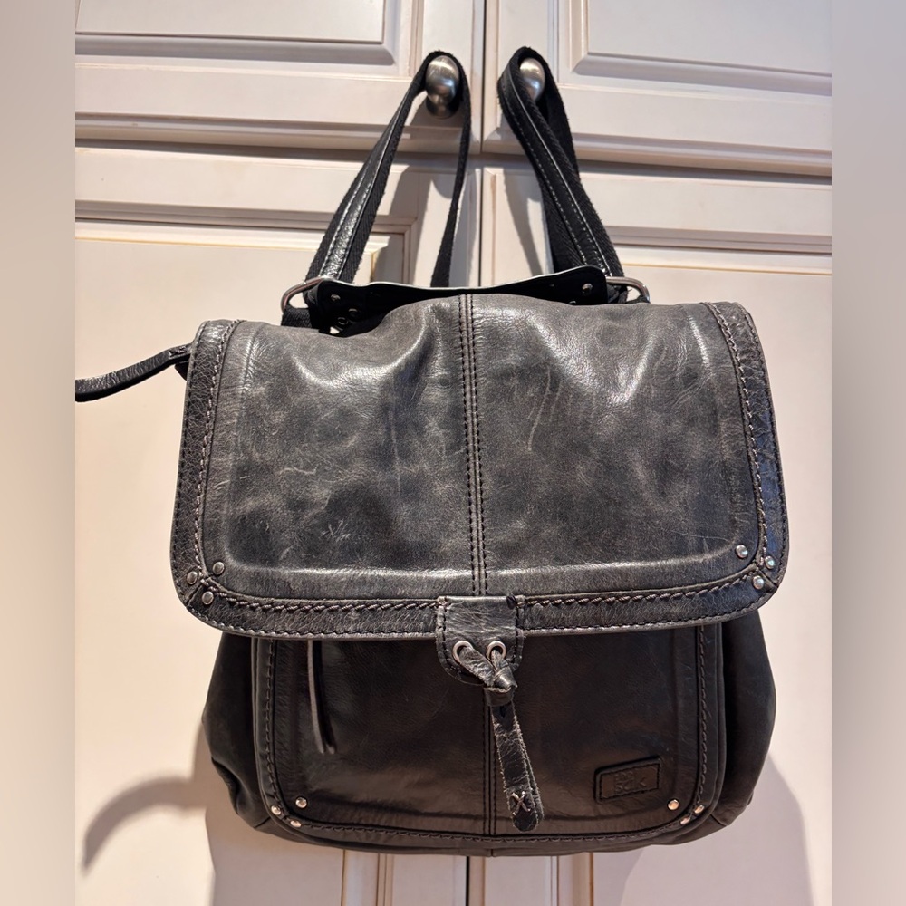 The Sak Distressed Faded Black Convertible Leather Shoulder Bag Back Pack